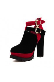 Women's Shoes Chunky Heel Round Toe Boots Casual Blue/Red