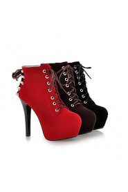 Women's Shoes Round Toe Platform Stiletto Heel Flocking Ankle Boots with Lace-up More Colors available