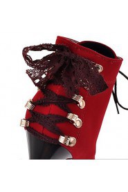 Women's Shoes Round Toe Platform Stiletto Heel Flocking Ankle Boots with Lace-up More Colors available