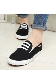 Women's Shoes Canvas Flat Heel Round Toe Fashion Sneakers Outdoor Black/White