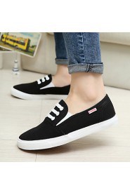 Women's Shoes Canvas Flat Heel Round Toe Fashion Sneakers Outdoor Black/White