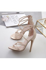 Women's Shoes Leather Stiletto Heel Heels / Open Toe Sandals Party & Evening / Dress / Casual Black / White / Nude