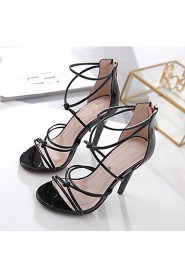 Women's Shoes Leather Stiletto Heel Heels / Open Toe Sandals Party & Evening / Dress / Casual Black / White / Nude