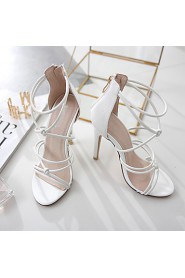 Women's Shoes Leather Stiletto Heel Heels / Open Toe Sandals Party & Evening / Dress / Casual Black / White / Nude