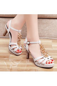 Women's Shoes Synthetic Chunky Heel Peep Toe Sandals Wedding/Office & Career / Party & Evening/Dress/Casual Black/White