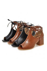 Women's Shoes hunky Heel Open Toe Heels Dress Black/Brown