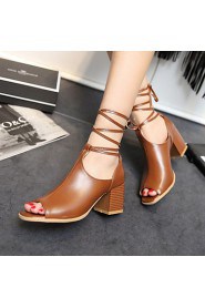 Women's Shoes hunky Heel Open Toe Heels Dress Black/Brown