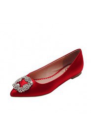 Women's Shoes Satin Flat Heel Ballerina / Pointed Toe / Closed Toe Flats Office/ Dress / Casual Red / Champagne