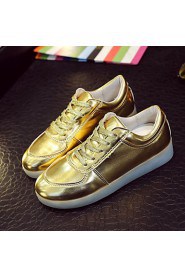 Women's Shoes Leatherette Flat Heel Round Toe Fashion Sneakers Outdoor / Casual / Athletic Silver / Gold