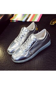 Women's Shoes Leatherette Flat Heel Round Toe Fashion Sneakers Outdoor / Casual / Athletic Silver / Gold