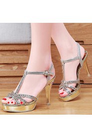 Women's Shoes Glitter Stiletto Heel Peep Toe Sandals Wedding /Office & Career/Party & Evening/Dress/Casual Silver/Gold