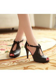 Women's Shoes Leatherette Stiletto Heel Heels / Peep Toe Sandals Party & Evening / Dress / Casual Black / Beige