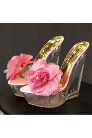 Thick crust slope with a beach large flowers shaped muffin waterproof high-heeled sandals and slippers