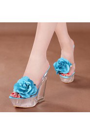 Thick crust slope with a beach large flowers shaped muffin waterproof high-heeled sandals and slippers