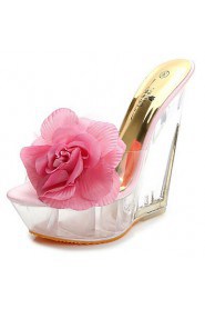 Thick crust slope with a beach large flowers shaped muffin waterproof high-heeled sandals and slippers