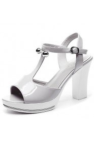 Women's Shoes Leatherette Chunky Heel Peep Toe Sandals Wedding / Office & Career / Dress White / Silver