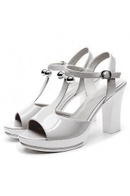 Women's Shoes Leatherette Chunky Heel Peep Toe Sandals Wedding / Office & Career / Dress White / Silver