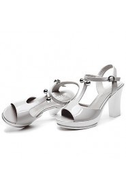 Women's Shoes Leatherette Chunky Heel Peep Toe Sandals Wedding / Office & Career / Dress White / Silver