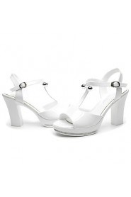 Women's Shoes Leatherette Chunky Heel Peep Toe Sandals Wedding / Office & Career / Dress White / Silver