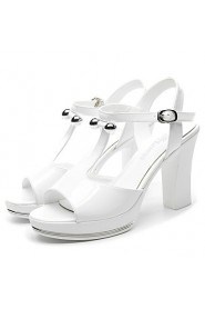 Women's Shoes Leatherette Chunky Heel Peep Toe Sandals Wedding / Office & Career / Dress White / Silver