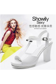 Women's Shoes Leatherette Chunky Heel Peep Toe Sandals Wedding / Office & Career / Dress White / Silver