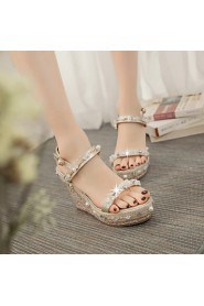 Women's Shoes Leatherette Wedge Heel Wedges Sandals Party & Evening / Dress Silver / Gold