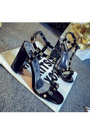 Women's Shoes Leather Chunky Heel Heels Sandals Wedding / Party & Evening / Dress Black / White