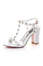 Women's Shoes Leather Chunky Heel Heels Sandals Wedding / Party & Evening / Dress Black / White