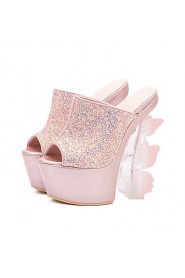 Women's Shoes Glitter Wedge Heel Wedges / Platform / Open Toe Sandals Wedding / Party & Evening / DressBlack / Pink /