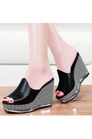 Women's Shoes Synthetic Platform Creepers/Slippers Slippers Office & Career / Party & Evening/Dress/Casual Black/White