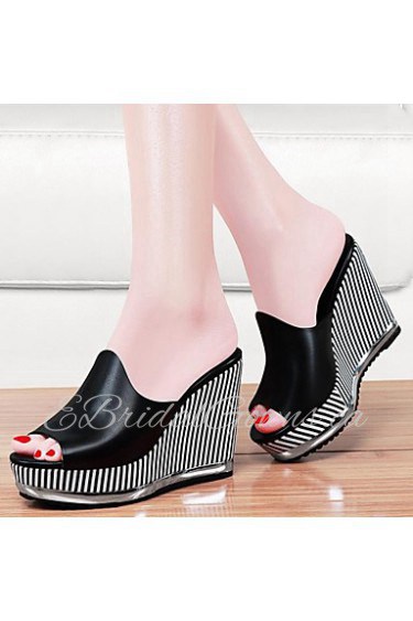 Women's Shoes Synthetic Platform Creepers/Slippers Slippers Office & Career / Party & Evening/Dress/Casual Black/White