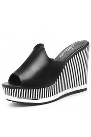 Women's Shoes Synthetic Platform Creepers/Slippers Slippers Office & Career / Party & Evening/Dress/Casual Black/White