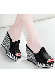 Women's Shoes Synthetic Platform Creepers/Slippers Slippers Office & Career / Party & Evening/Dress/Casual Black/White