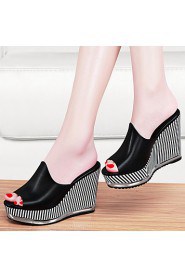 Women's Shoes Synthetic Platform Creepers/Slippers Slippers Office & Career / Party & Evening/Dress/Casual Black/White