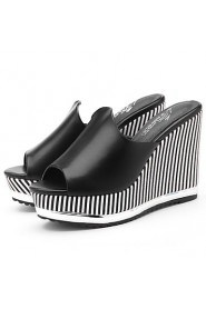 Women's Shoes Synthetic Platform Creepers/Slippers Slippers Office & Career / Party & Evening/Dress/Casual Black/White