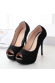 Women's Shoes Synthetic Stiletto Heel Peep Toe Heels Party & Evening / Dress Black / Gold