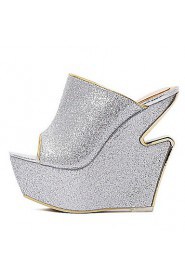 Women's Shoes Synthetic Wedge Heel Peep Toe Sandals Party & Evening / Dress Silver / Gray / Gold