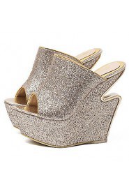 Women's Shoes Synthetic Wedge Heel Peep Toe Sandals Party & Evening / Dress Silver / Gray / Gold