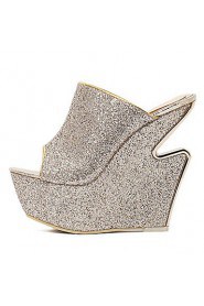 Women's Shoes Synthetic Wedge Heel Peep Toe Sandals Party & Evening / Dress Silver / Gray / Gold