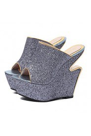 Women's Shoes Synthetic Wedge Heel Peep Toe Sandals Party & Evening / Dress Silver / Gray / Gold