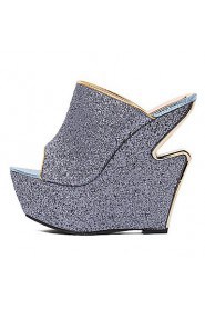 Women's Shoes Synthetic Wedge Heel Peep Toe Sandals Party & Evening / Dress Silver / Gray / Gold