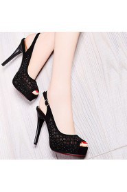 Women's Shoes Glitter / Tulle Stiletto Heel Peep Toe Sandals Office & Career/ Party & Evening /Dress/Casual Black/Gold