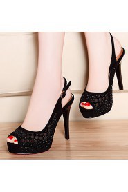 Women's Shoes Glitter / Tulle Stiletto Heel Peep Toe Sandals Office & Career/ Party & Evening /Dress/Casual Black/Gold