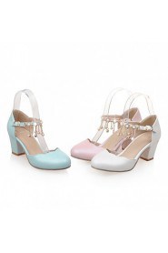 Women's Shoes Leatherette Chunky Heel Heels Heels Wedding / Office & Career / Party & Evening Pink / White