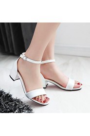 Women's Shoes Leatherette Chunky Heel Open Toe Sandals Outdoor / Dress / Casual Black / Pink / White / Beige