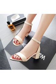 Women's Shoes Leatherette Chunky Heel Open Toe Sandals Outdoor / Dress / Casual Black / Pink / White / Beige