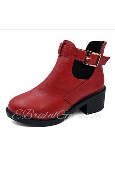 Women's Shoes Leatherette Chunky Heel Fashion Boots Boots Outdoor / Casual Black / Red / Gray