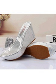 Women's Shoes Leatherette Wedge Heel Wedges / Slippers Sandals Casual Silver / Gold