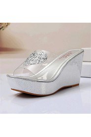 Women's Shoes Leatherette Wedge Heel Wedges / Slippers Sandals Casual Silver / Gold