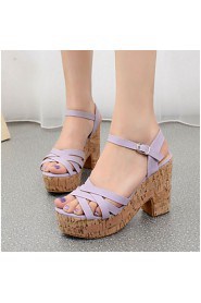 Women's Shoes Chunky Heel Heels / Open Toe Sandals Outdoor / Casual Purple / White